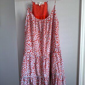 Diane von Furstenberg Vermillion & Grey Cotton Silk Blend Sleeveless Dress